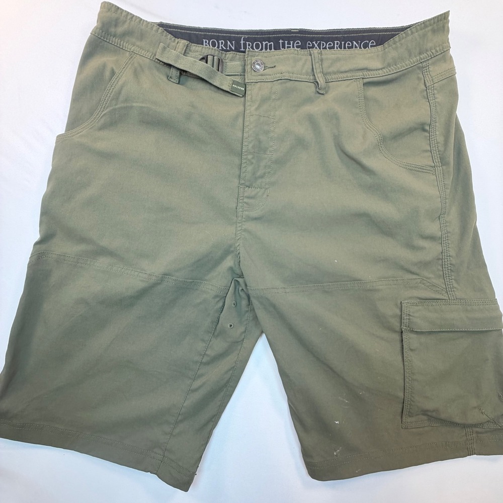 prAna Stretch Zion Cargo Shorts Mens 38 Green‎ Hiking Outdoor Nylon Belted